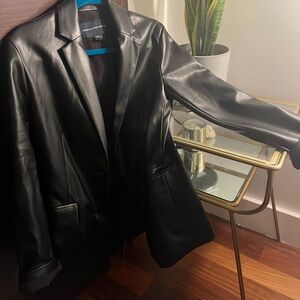 French Connection Crolenda Faux Leather Black Oversized Blazer like new